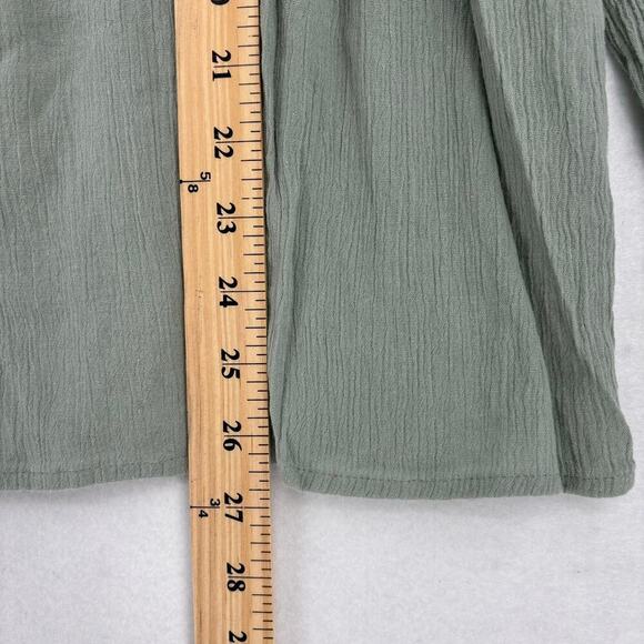 J. Jill Blouse Size S Green Boho Crinkle Texture Oversized Crochet Lace Trim - Picture 9 of 11